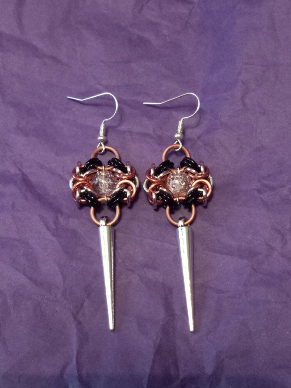 Pink Romanov Byzantine spiked Chain Mail Earrings